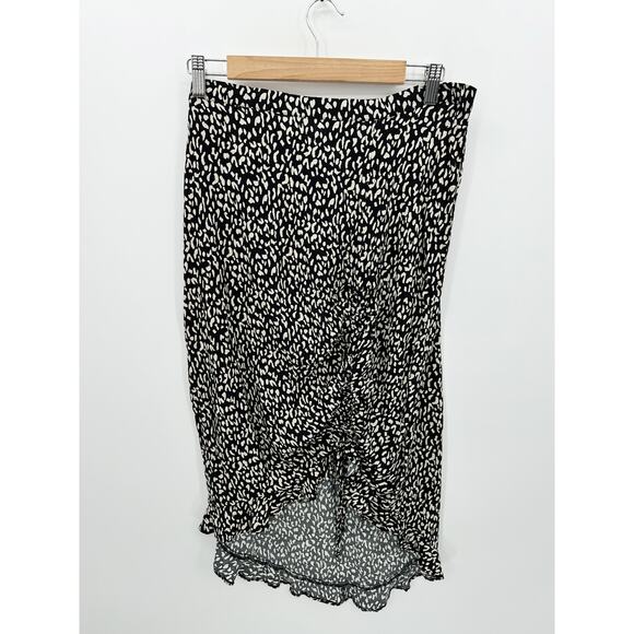 Ophelia Roe Midi Skirt Women XL Black Cream Cinch Ruffle Chic Feminine Milkmaid - Picture 1 of 6